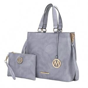 NEW MKF COLLECTION women's beryl snake embossed tote bag with wristlet in grey